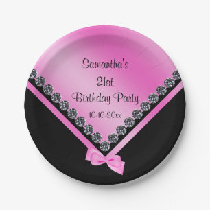 Prato De Papel Diamantes Sparkly bonito & aniversário de 21 anos