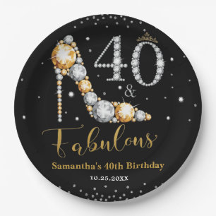 Prato De Papel Diamond Glitter 40 e Fabuloso aniversário de 40 an