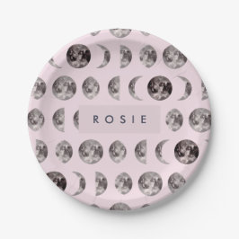 Prato De Papel Dicas de Fases da Lua do Sonho Imaginoso Monograma