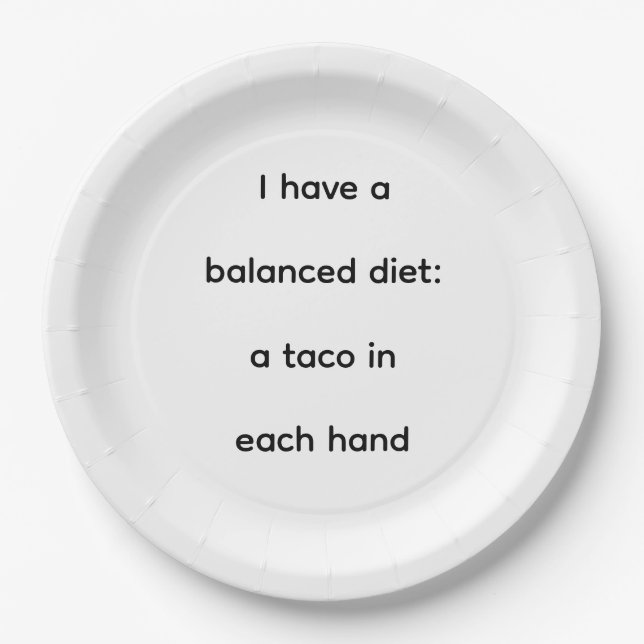 Prato de Papel Dieta Equilibrada Taco Engraçado (Frente)