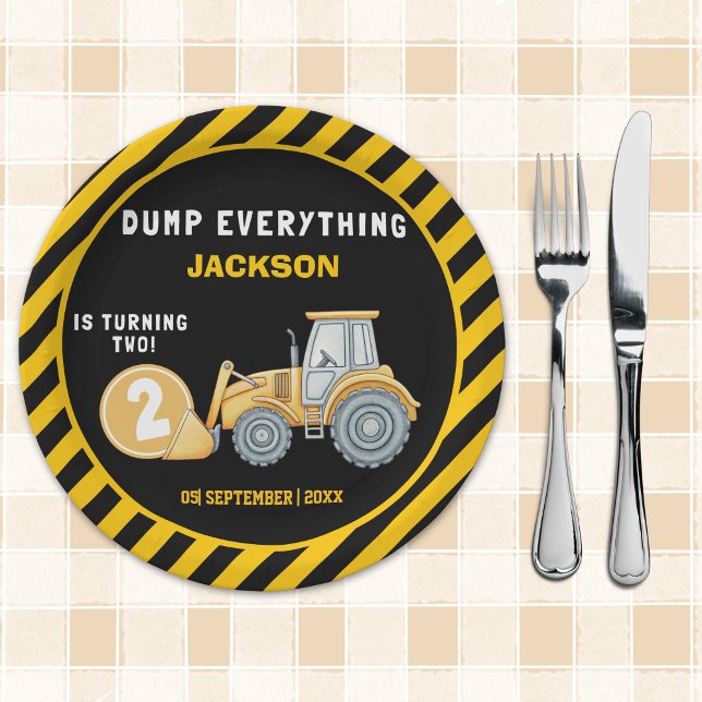 Prato De Papel "Dig In! Construction Truck Party for 2nd Birthday (Criador carregado)