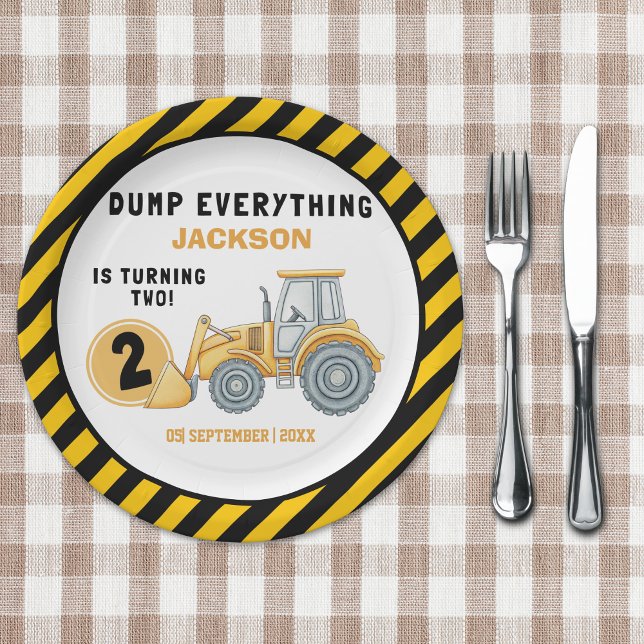 Prato De Papel "Dig In! Construction Truck Party for 2nd Birthday (Criador carregado)