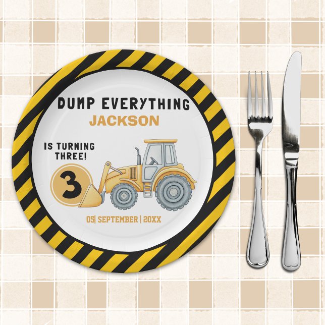Prato De Papel "Dig In! Construction Truck Party for 3rd Birthday (Criador carregado)