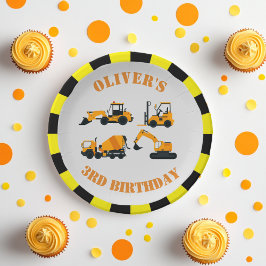 Prato De Papel Diggers Construction Party Paper Plate Plate