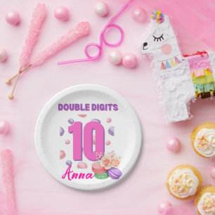 Prato De Papel Dígitos duplos Rapariga de Aniversário do Macaroon