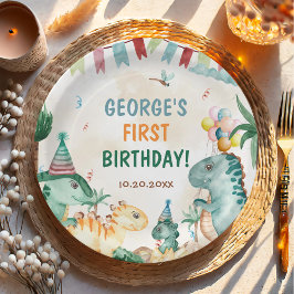 Prato De Papel Dino Party Cute Dinossauros Primeiro Aniversário