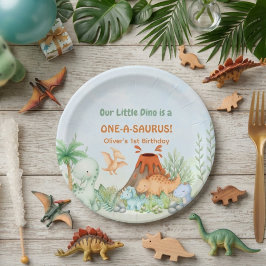 Prato De Papel Dinosaur One-A-Saurus 1st Birthday 