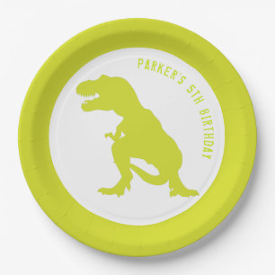 Prato De Papel Dinossaur Birthday Green