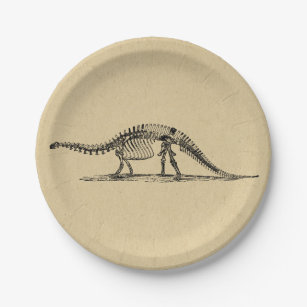 Prato De Papel Dinossaur Skeleton Vintage Art