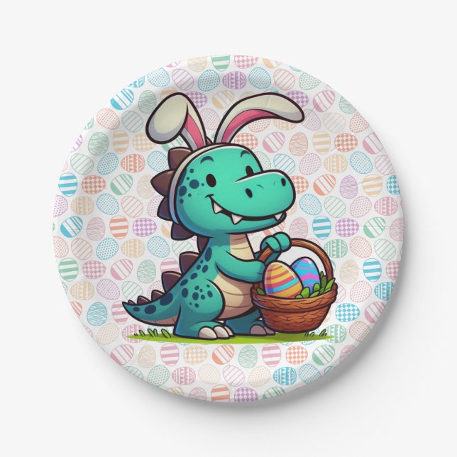 Prato De Papel Dinossauro coelhinho da Páscoa fofo (Frente)