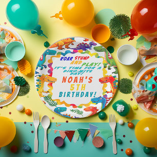 Prato De Papel Dinossauro Colorido Divertido Themed Dino-Mite