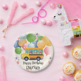 Prato De Papel Dinossauro Engraçado De Volta Para O Balão De Ônib