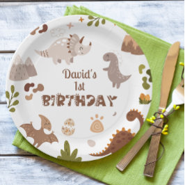 Prato De Papel Dinossauro Neutro Bonito Aniversário
