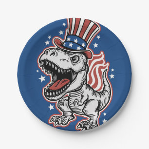 Prato De Papel Dinossauro Patriótico Americano