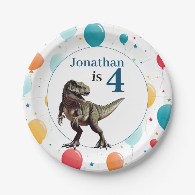 Prato De Papel Dinossauro T Rex Aniversário Azul (Frente)