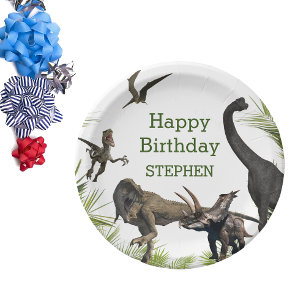 Prato De Papel Dinossauro Tiranossauro Raptor Feliz Aniversário