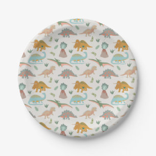 Prato De Papel Dinossauros Crianças Desenho à Mão Boho Padrão de