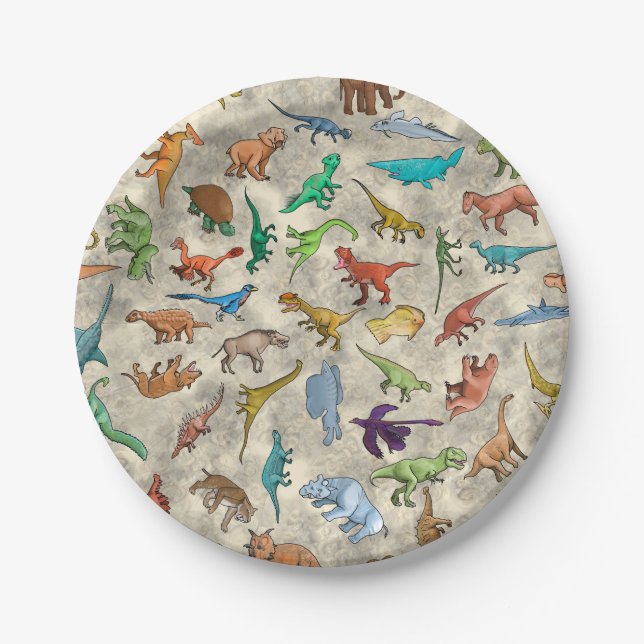 Prato De Papel Dinossauros e Animais Pré-Históricos (Frente)