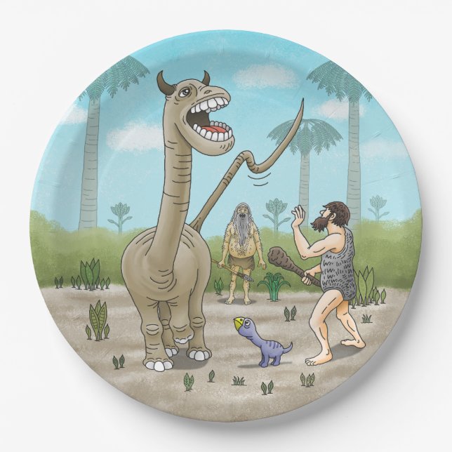 Prato De Papel Dinossauros encontram a Idade da Pedra (Frente)