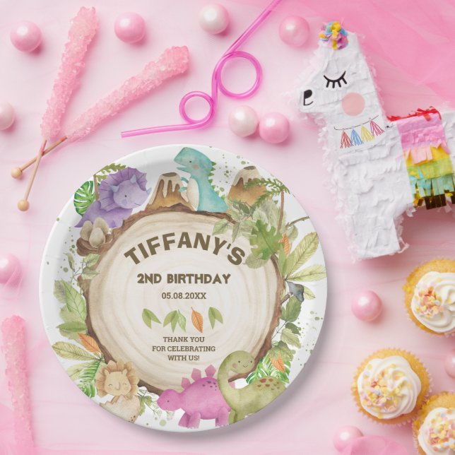 Prato De Papel Dinossauros Púrpuros e Bonitos, Jorraninha Jurrasi (Festa)