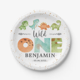 Prato De Papel Dinossauros Selvagem de Um primeiro aniversario