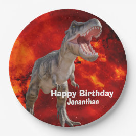 Prato De Papel Dinossauros T Rex fogo Jurassic Mundo