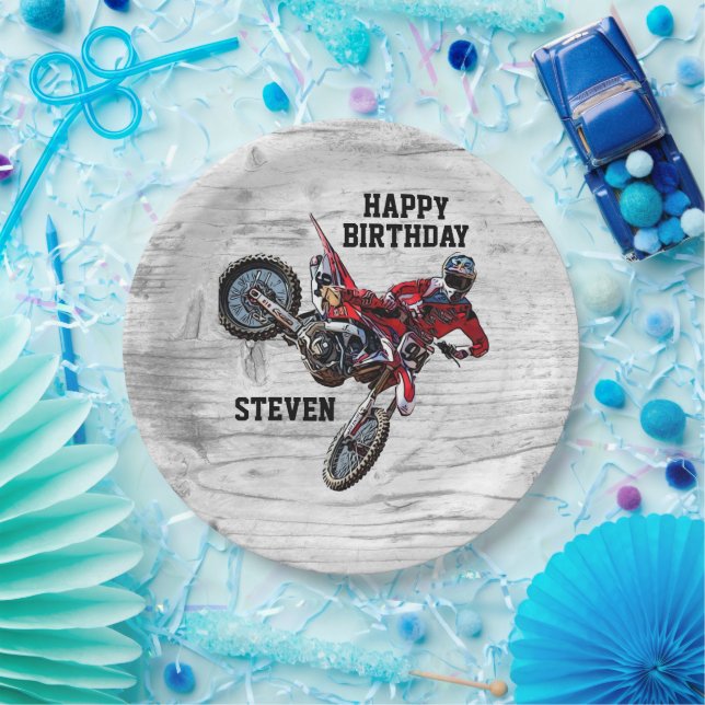 Prato De Papel Dirt Bike Red Birday Sport Motorcycle Legal Paper (Festa)