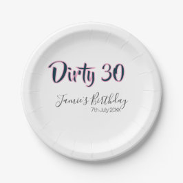 Prato De Papel Dirty 30 happy birthday name date pink gray callig