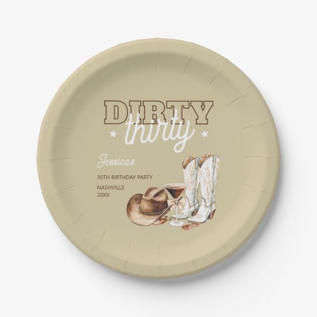 Prato De Papel Dirty Thirty Western Rodeo Beige 30th Birthday (Frente)