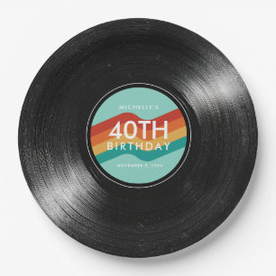 Prato De Papel Disco de Vinil de Aniversário de 40 Anos Papel Ret
