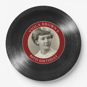 Prato De Papel Disco de Vinil de Aniversário de 80 Anos Retro