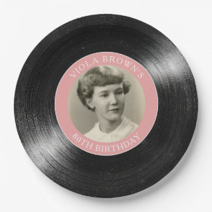 Prato De Papel Disco de Vinil para 80º Aniversário Rosa