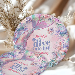 Prato De Papel Dive into Five Flower Glitter Mermaid Tail 