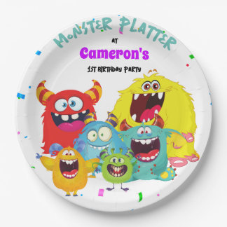 Prato De Papel Diversão Colorida do Monstro Kawaii