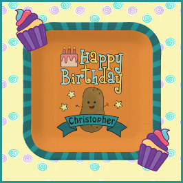 Prato De Papel Diversão Feliz Aniversário Batata Personalizado