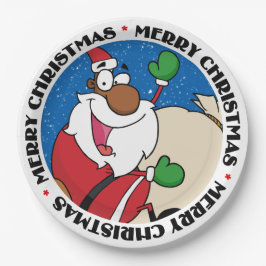 Prato De Papel Diversão Feriada Negra Papai Noel Andando De Lado