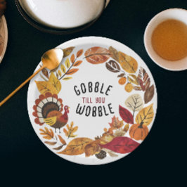 Prato De Papel Diversão Gobble Até Você Cambalear Ação de Graças 