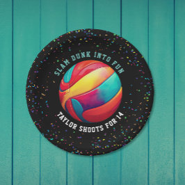 Prato De Papel Diversão Moderno Colorido Basquete Infantil Estrel