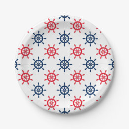 Prato De Papel Diversão Náutica Vermelho Branco Azul Celebração