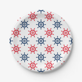 Prato De Papel Diversão Náutica Vermelho Branco Azul Celebração