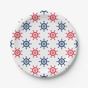 Prato De Papel Diversão Náutica Vermelho Branco Azul Celebração