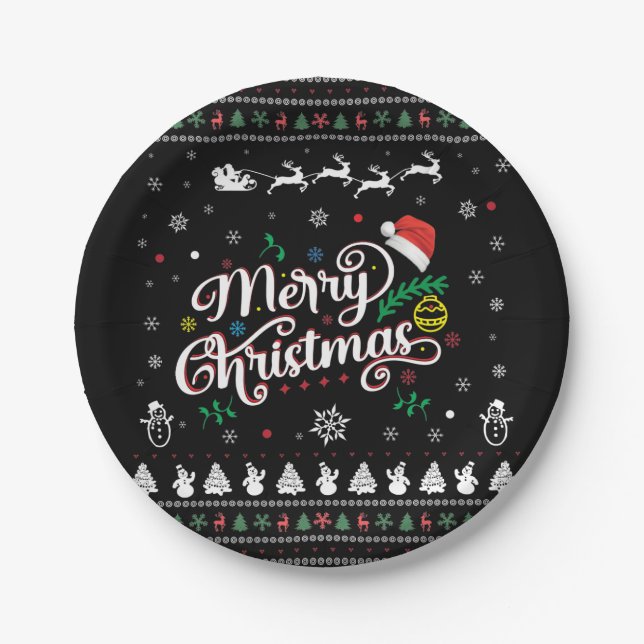 Prato De Papel Divertido Feio Feliz Natal (Frente)