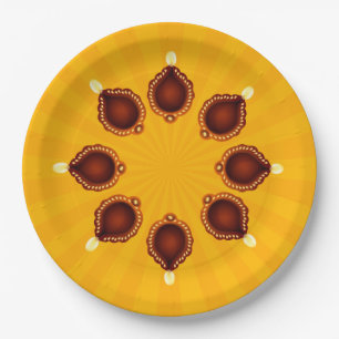 Prato De Papel Diwali Diyas com raios amarelos de Sun