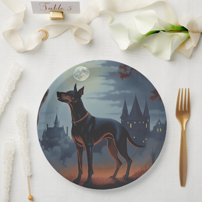 Prato De Papel Doberman Halloween Assustador (Casamento)