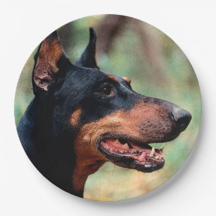 Prato De Papel Doberman Pinscher na floresta