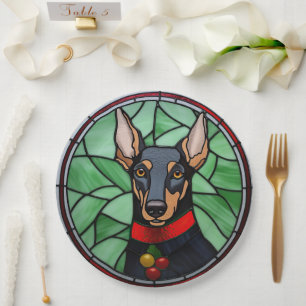 Prato De Papel Doberman Pinscher Vidro Colorido Natal