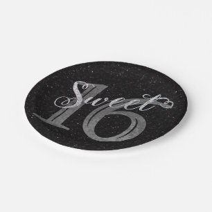 Prato De Papel Doce 16   Cinza Grunge e Faux Silver Glitter