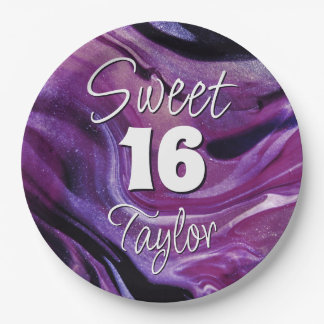 Prato De Papel Doce 16 Mármore Roxo Personalizado