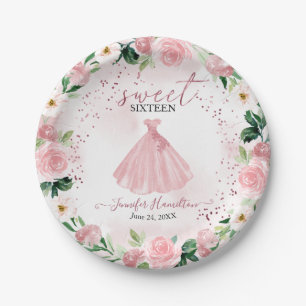 Prato De Papel Doce 16 Rosa Dourado Vestido Floral