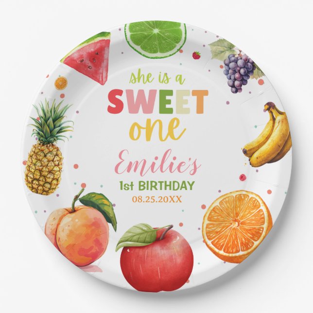 Prato De Papel Doce Bacia de primeiro aniversario de Uma Fruta, F (Frente)